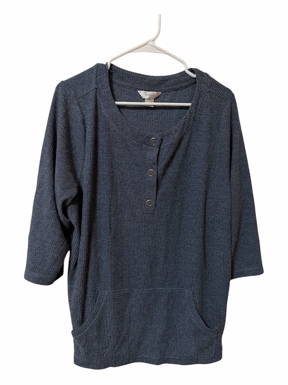 CJ Banks Navy Ribbed Knit Pullover